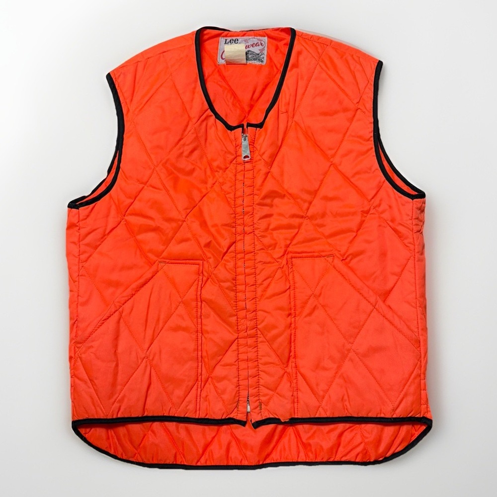 Lee Outerwear Vintage Blaze Orange Men's Quilted‎ Zip Up Vest Talon Zipper 70s